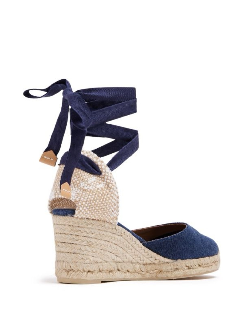 Castaner Blue Canvas Espadrille Wedges with Navy Wrap Ties